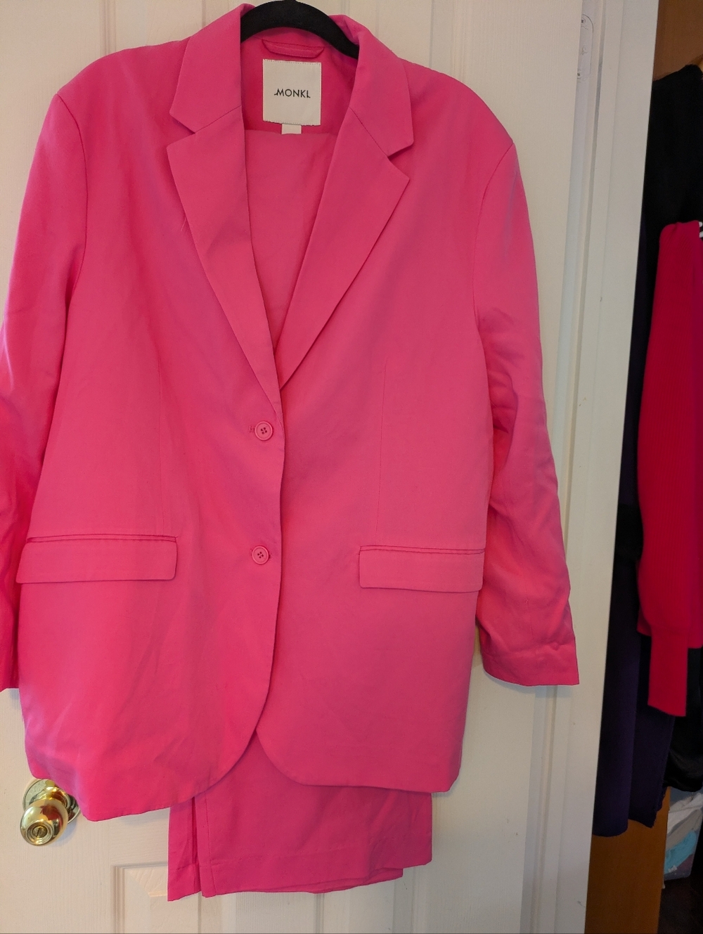 Monki Vibrant Pink Tailored Blazer And Wide Pants Set